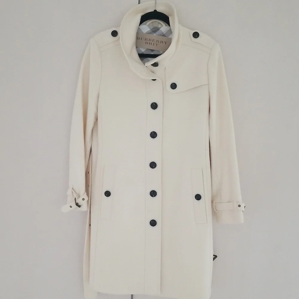Burberry Cream White Wool Blend Single Breasted "Indiana" Peacoat - Picture 4 of 16